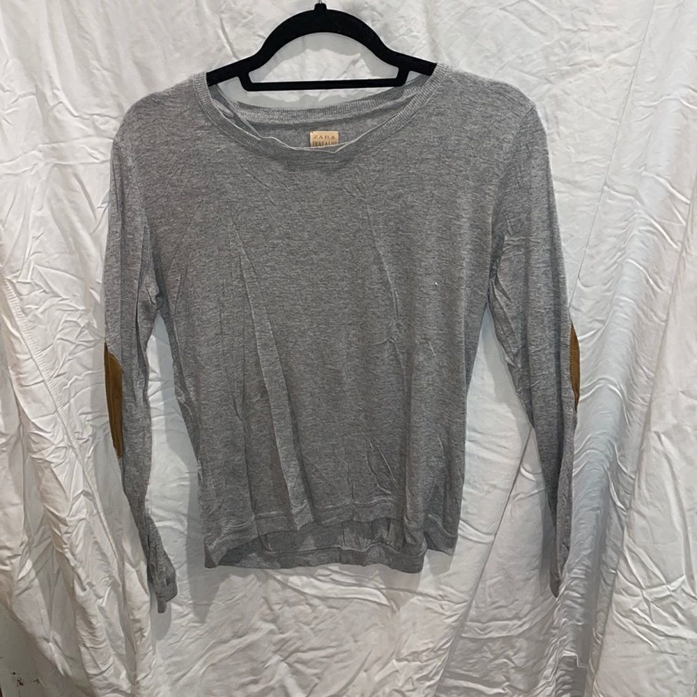 Zara long sleeve gray with brown elbows size s